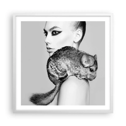 Póster en marco blanco - Dama con chinchilla - 60x60 cm