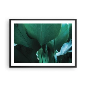 Póster en marco negro - Hojas verdes en una composición minimalista. - 70x50cm - De cara a la luz - Decoración de pared moderna para salón y dormitorio ARTTOR