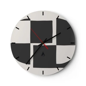 Reloj de pared - Reloj de vidrio - Composición geométrica en blanco y negro - 30x30cm - Antítesis - síntesis - Decoración de pared moderna para salón, cocina y dormitorio ARTTOR