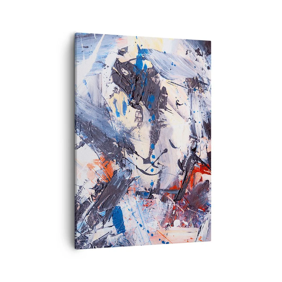 Cuadro sobre lienzo - Impresión de Imagen - Abstracción con pinceladas dinámicas en azul y rojo. - 50x70cm - Danza loca de la abstracción - Decoración de pared moderna para salón y dormitorio ARTTOR
