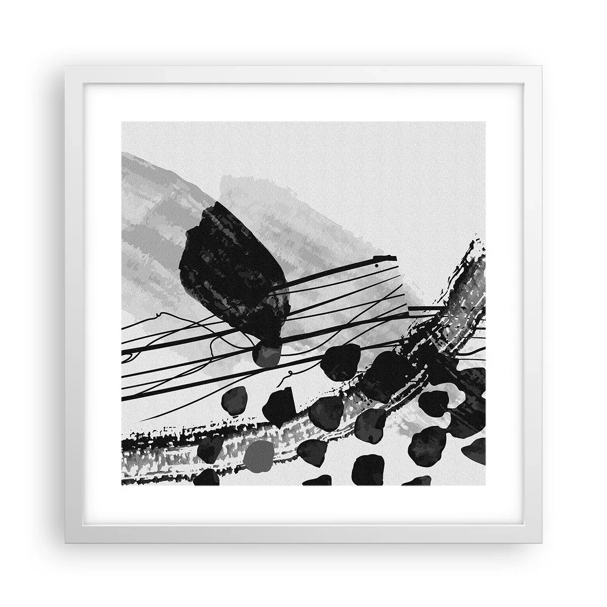 Póster en marco blanco - Abstracción orgánica en blanco y negro - 40x40 cm
