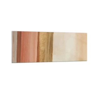 Cuadro sobre vidrio - Impresiones sobre Vidrio - Rayas abstractas en tonos beige, dorado y rosa sobre lienzo. - 140x50cm - Composición vertical - Decoración de pared moderna para salón y dormitorio ARTTOR