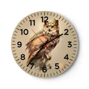 Reloj de pared - Reloj de vidrio - Sabiduría de búho - 30x30 cm