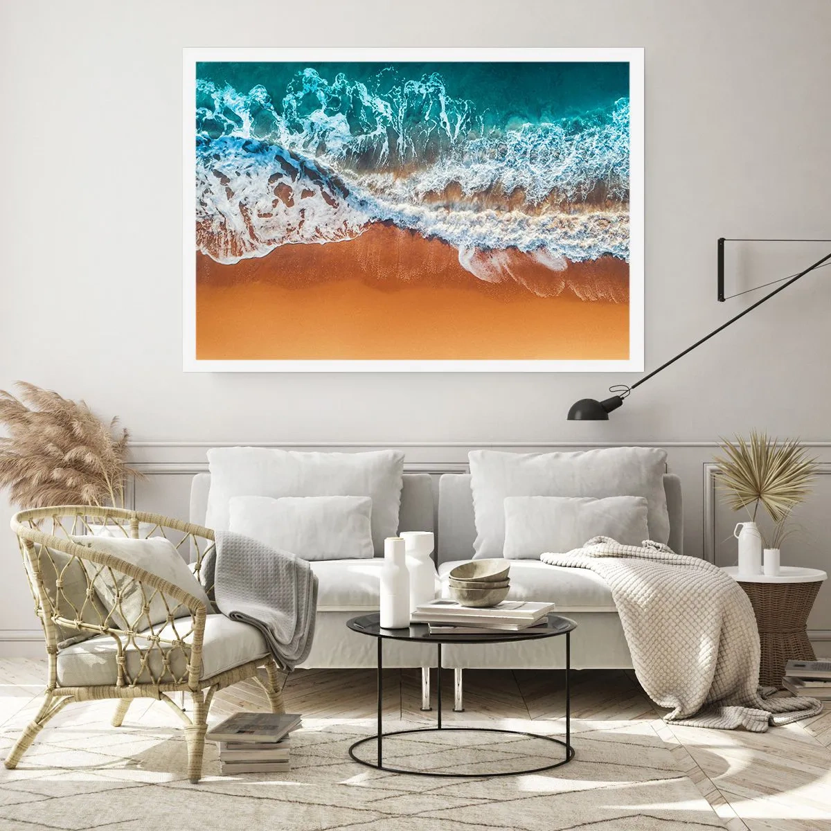 Póster - Vista aérea de las olas del océano rompiendo en la orilla - 100x70cm - Siempre a la par - Decoración de pared moderna para salón y dormitorio ARTTOR