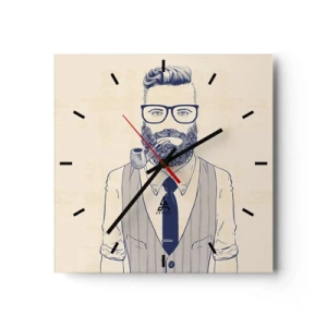 Reloj de pared - Reloj de vidrio - Hombre estilizado con barba, pipa y gafas. - 30x30cm - Alegre, masculino y a la moda - Decoración de pared moderna para salón y dormitorio ARTTOR