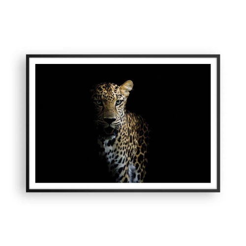 Póster en marco negro - Un leopardo sobre un fondo oscuro con una mirada intensa. - 100x70cm - Belleza oscura - Decoración de pared moderna para salón y dormitorio ARTTOR