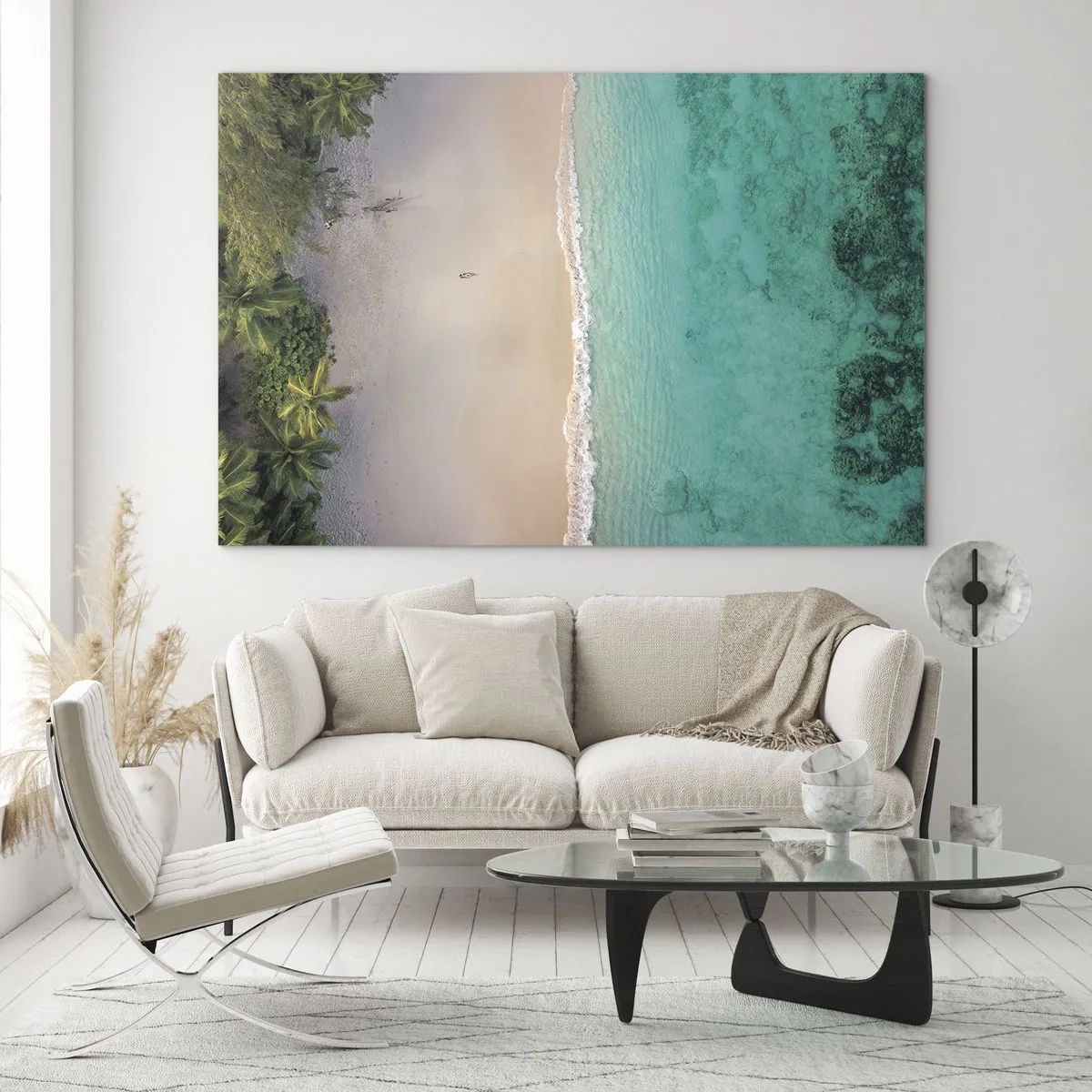 Cuadro sobre vidrio - Impresiones sobre Vidrio - Vista aérea de una playa tropical y mar turquesa. - 70x50cm - Playa del paraíso - Decoración de pared moderna para salón y dormitorio ARTTOR