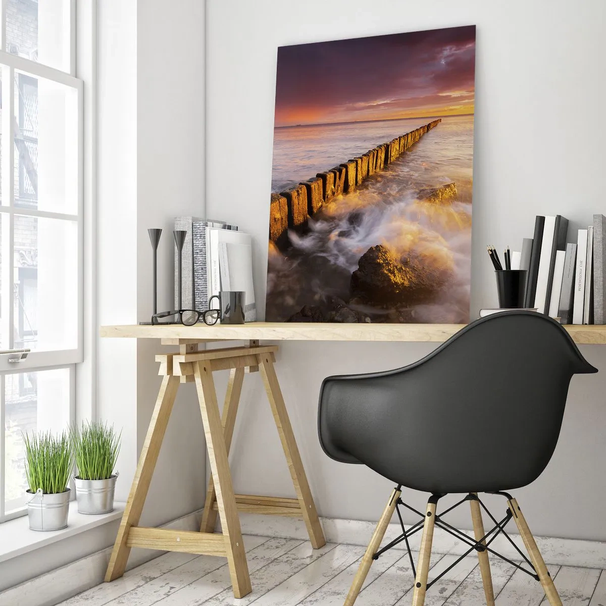 Cuadro sobre vidrio - Impresiones sobre Vidrio - Un paisaje pintoresco junto al mar al atardecer. - 70x100cm - La dulzura de las olas - Decoración de pared moderna para salón y dormitorio ARTTOR