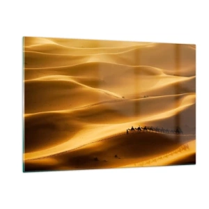 Cuadro sobre vidrio - Impresiones sobre Vidrio - Una caravana en el desierto bajo el sol. - 120x80cm - Caravana sobre las olas del desierto - Decoración de pared moderna para salón y dormitorio ARTTOR