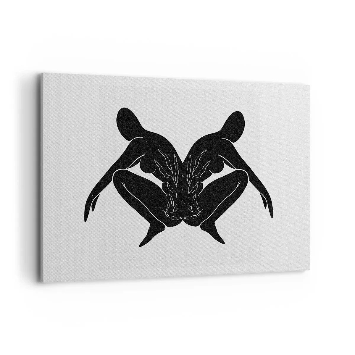 Cuadro sobre lienzo - Impresión de Imagen - Siluetas negras en posición simétrica sobre un fondo blanco. - 120x80cm - Un alma compartida - Decoración de pared moderna para salón y dormitorio ARTTOR