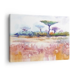 Cuadro sobre lienzo - Impresión de Imagen - Un pintoresco paisaje de sabana en colores de acuarela. - 70x50cm - Colores de la sabana - Decoración de pared moderna para salón y dormitorio ARTTOR