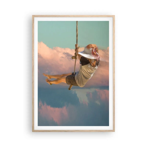 Póster en marco roble claro - Jugando en las nubes - 70x100 cm