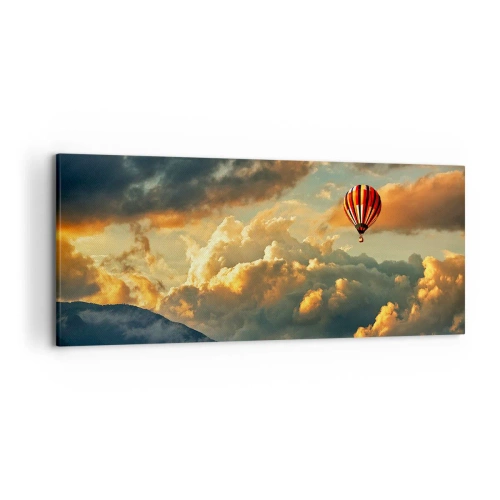 Cuadro sobre lienzo - Impresión de Imagen - Un globo contra un fondo de nubes dramáticas. - 120x50cm - Vuelo porque quiero - Decoración de pared moderna para salón y dormitorio ARTTOR