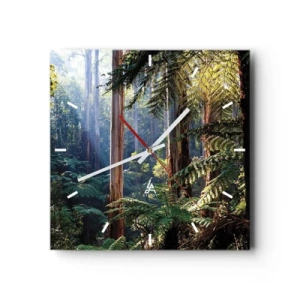 Reloj de pared - Reloj de vidrio - Bosque tropical iluminado por los rayos del sol - 30x30cm - Un cuento de hadas del bosque - Decoración de pared moderna para salón y dormitorio ARTTOR