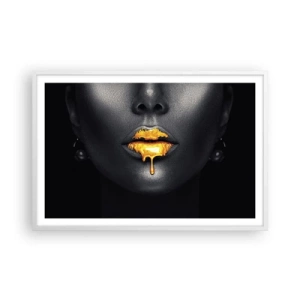 Póster en marco blanco - Labios de oro - 91x61 cm