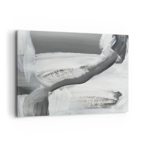 Cuadro sobre lienzo - Impresión de Imagen - Abstracción gris y blanca con líneas dinámicas. - 100x70cm - Con movimientos decididos - Decoración de pared moderna para salón y dormitorio ARTTOR