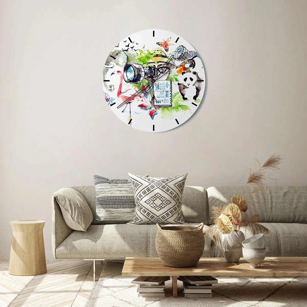 Reloj de pared - Reloj de vidrio - En la objetivo de un viajero - 40x40 cm