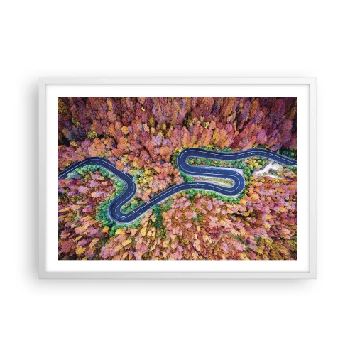 Póster en marco blanco - Un camino sinuoso a través del bosque - 70x50 cm