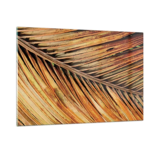 Cuadro sobre vidrio - Impresiones sobre Vidrio - Primer plano de hojas de palma secas y doradas - 120x80cm - Oro de coco - Decoración de pared moderna para salón y dormitorio ARTTOR