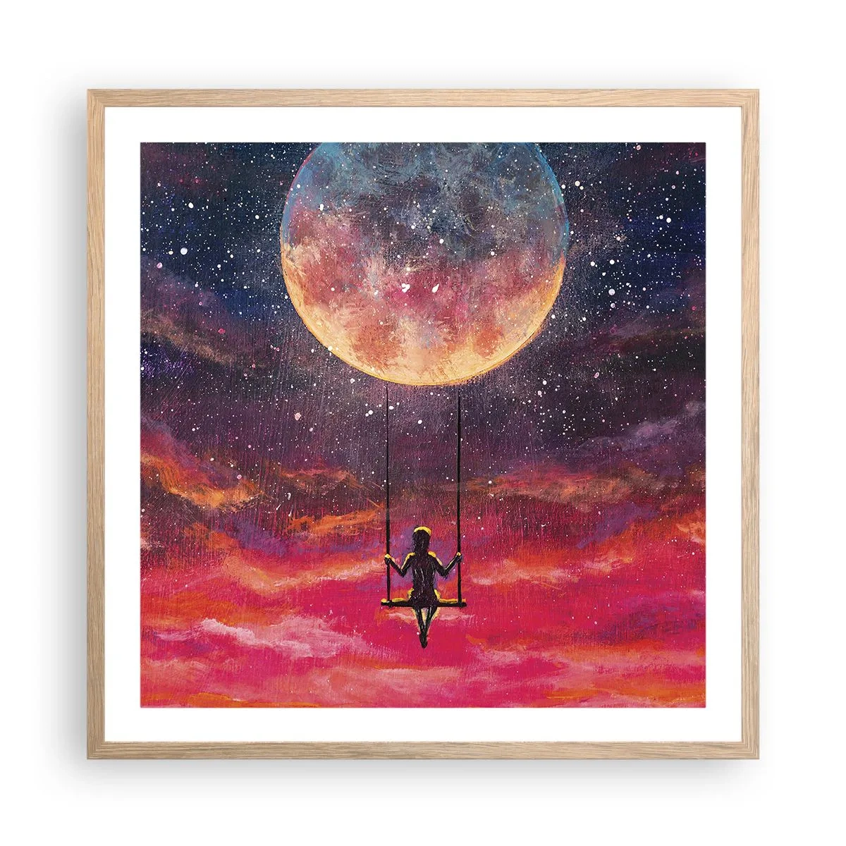 Póster en marco roble claro - Disfrutar de las nubes - 60x60 cm