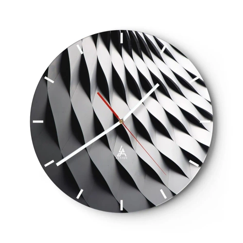 Reloj de pared - Reloj de vidrio - Patrón de estructura arquitectónica ondulada en blanco y negro - 30x30cm - En la superficie de las ondas - Decoración de pared moderna para salón, cocina y dormitorio ARTTOR