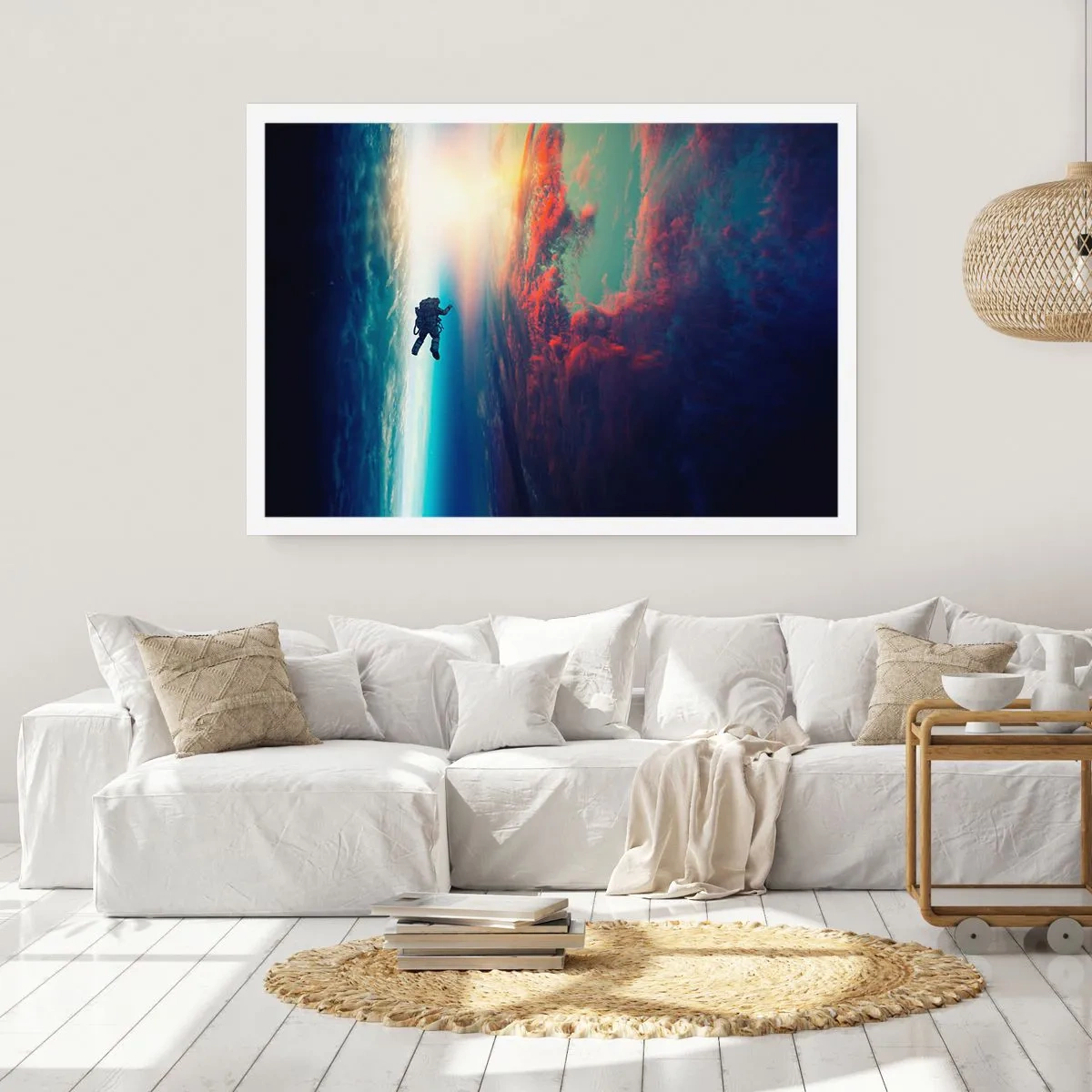Póster - Un astronauta flotando en el espacio sobre una Tierra colorida. - 100x70cm - Enfrentarse al universo - Decoración de pared moderna para salón y dormitorio ARTTOR