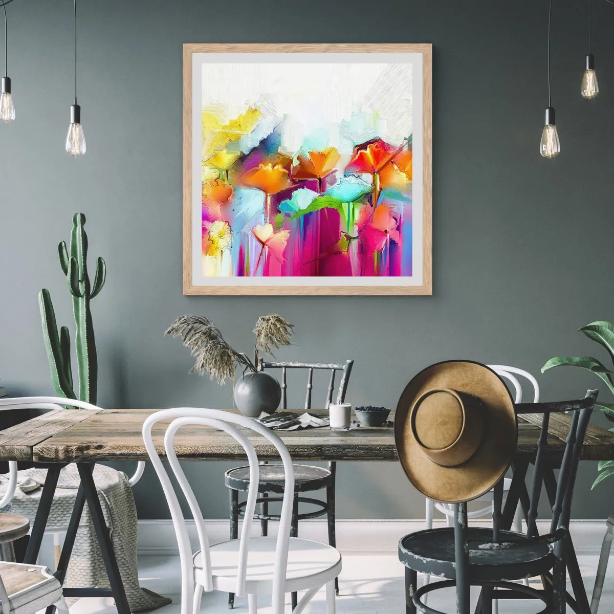 Póster en marco roble claro - Un arco iris ha florecido - 50x50 cm