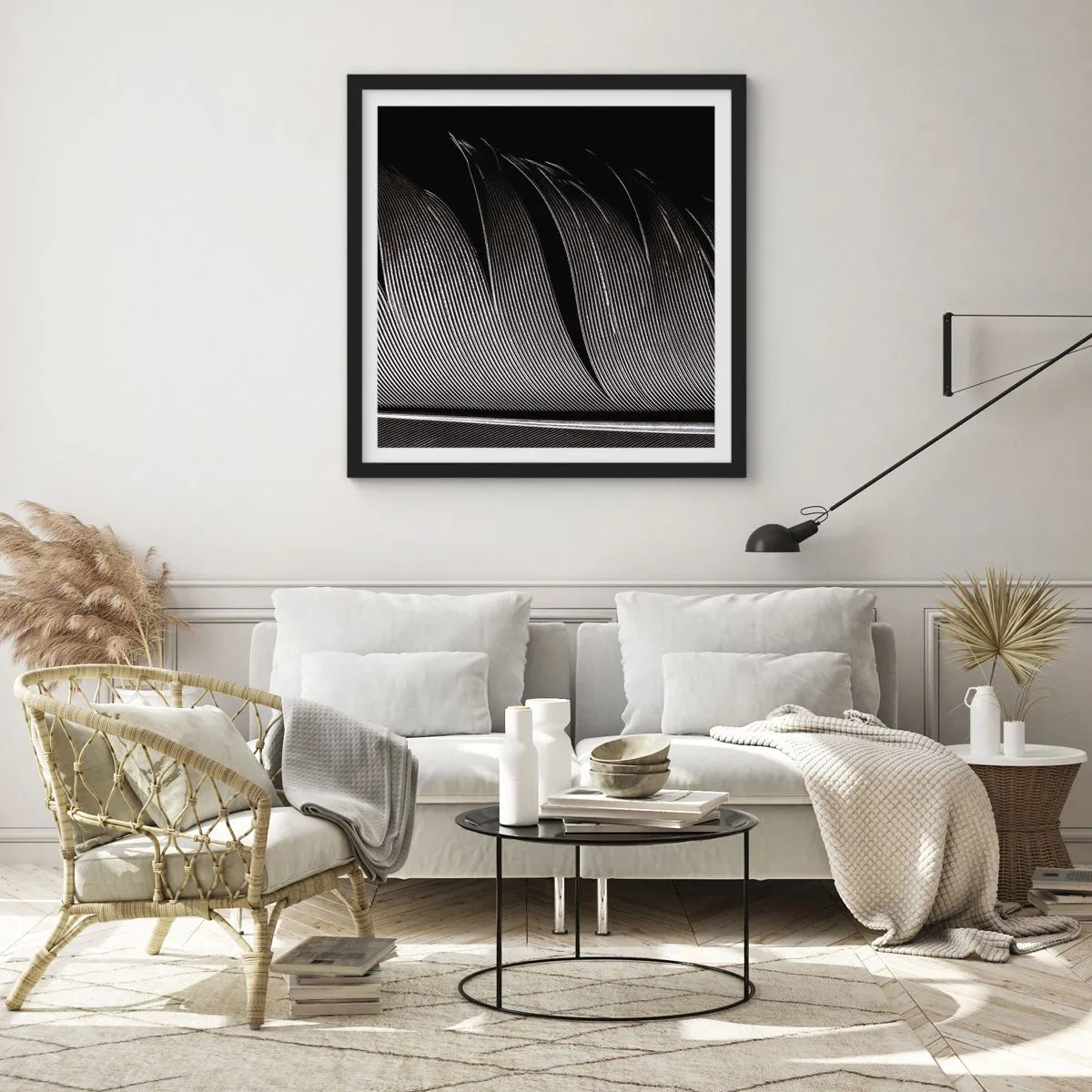 Póster en marco negro - Pluma - una construcción maravillosa - 40x40 cm