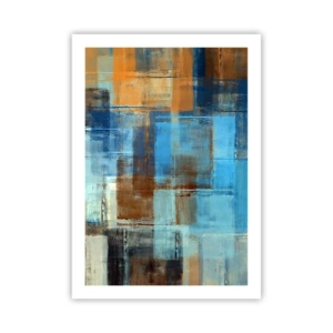 Póster - Patrones geométricos abstractos en tonos azules - 50x70cm - A través del velo azul - Decoración de pared moderna para salón y dormitorio ARTTOR