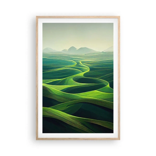 Póster en marco roble claro - Valles en tonos verdes - 61x91 cm