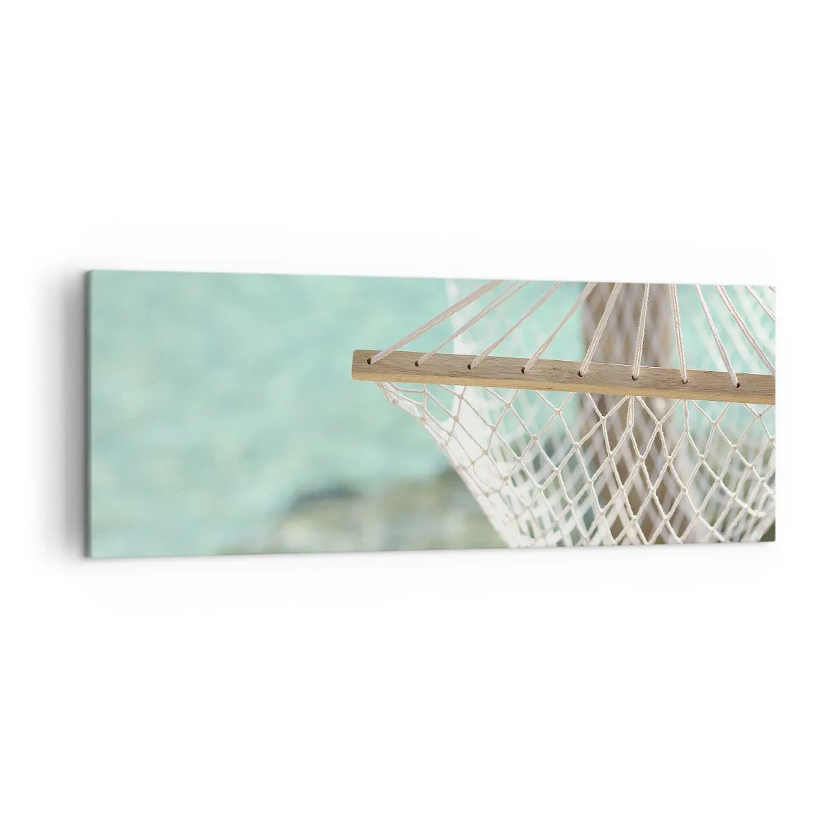 Cuadro sobre lienzo - Impresión de Imagen - Una hamaca con vistas al agua turquesa. - 140x50cm - Momento de relax - Decoración de pared moderna para salón y dormitorio ARTTOR