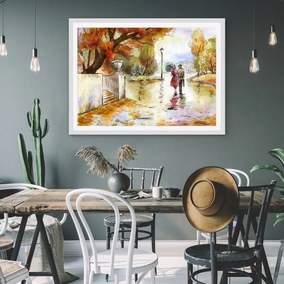 Póster en marco blanco - Un otoño romántico en el parque - 100x70 cm