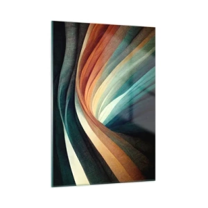 Cuadro sobre vidrio - Impresiones sobre Vidrio - Ondas coloridas en tonos turquesa, naranja y beige. - 50x70cm - Tejido de colores - Decoración de pared moderna para salón y dormitorio ARTTOR