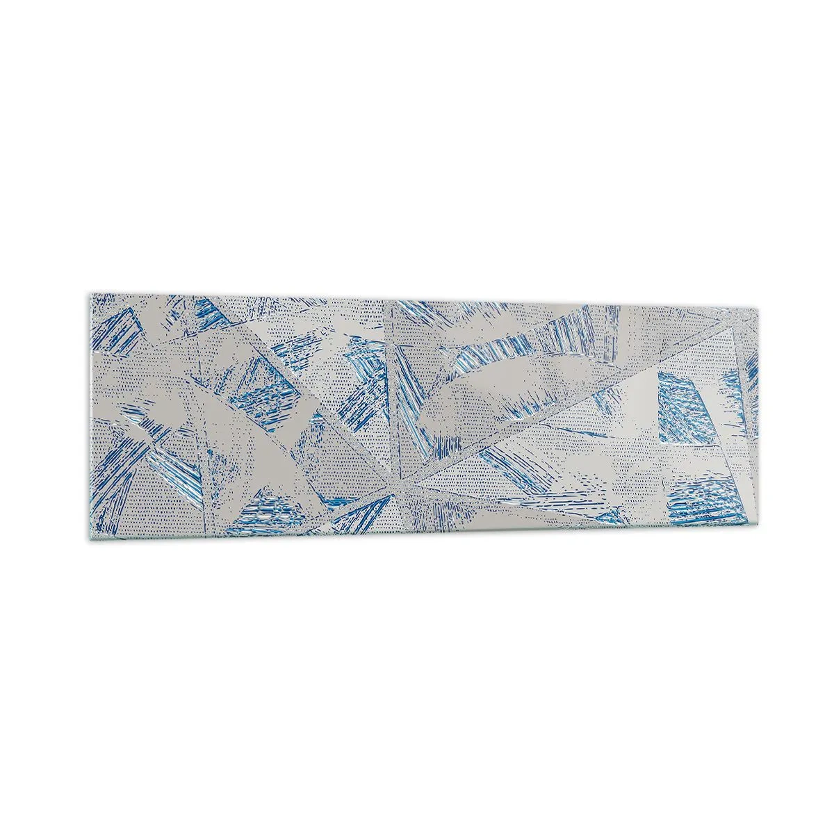 Cuadro sobre vidrio - Impresiones sobre Vidrio - Patrones geométricos en tonos azules y grises. - 160x50cm - En un laberinto gris azulado - Decoración de pared moderna para salón y dormitorio ARTTOR