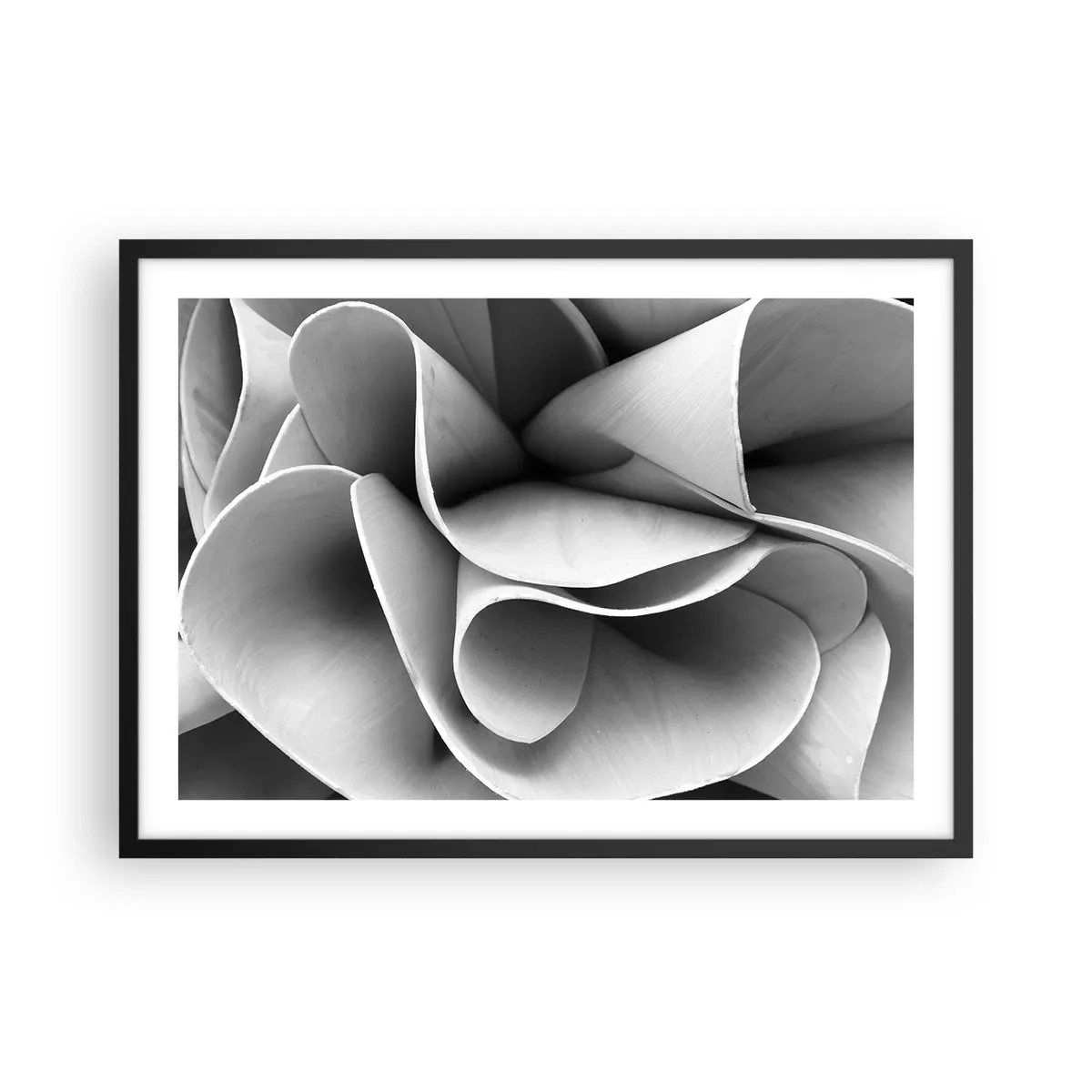 Póster en marco negro - Detalles en blanco y negro de formas abstractas. - 70x50cm - Sucede en el espacio - Decoración de pared moderna para salón y dormitorio ARTTOR