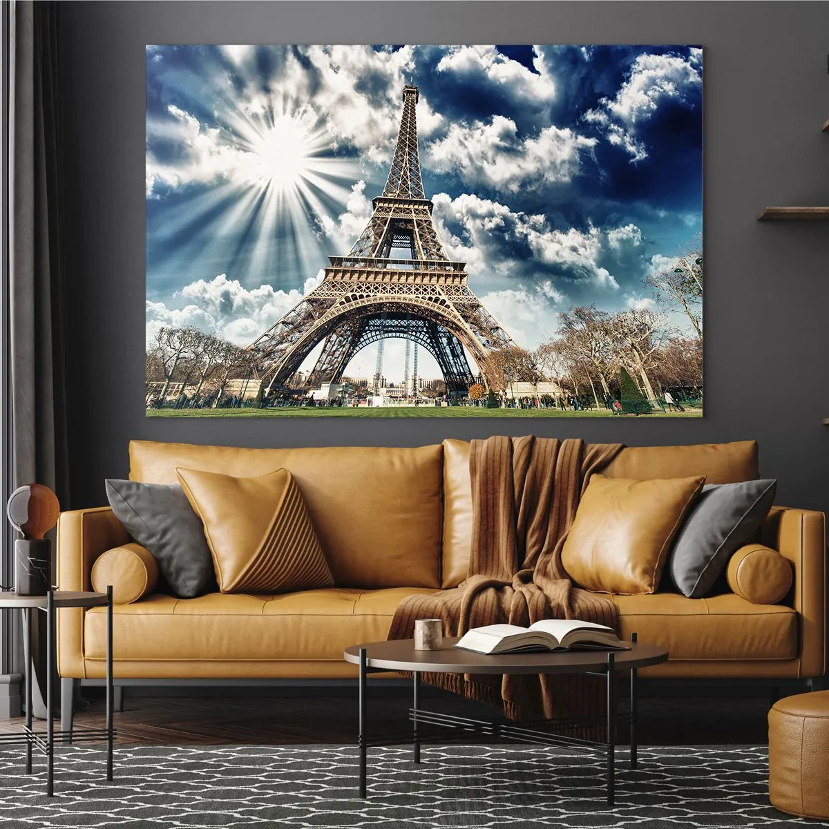 Cuadro sobre vidrio - Impresiones sobre Vidrio - La Torre Eiffel contra un cielo radiante - 120x80cm - Única bajo el sol - Decoración de pared moderna para salón y dormitorio ARTTOR