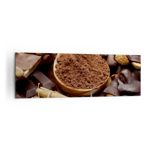 Cuadro sobre lienzo - Impresión de Imagen - Una cucharada de ingredientes de cacao y chocolate en un arreglo rústico. - 160x50cm - Lo mejor para las penas - Decoración de pared moderna para salón y dormitorio ARTTOR