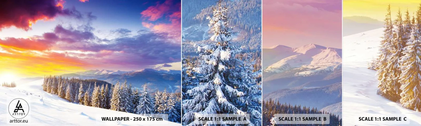 Muestra de fotomural autoadhesivo Deluxe Sticker - Día blanco - Paisaje, Montañas, Invierno - 100x30 cm