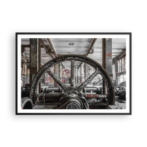 Póster en marco negro - Un antiguo mecanismo en un interior industrial abandonado. - 100x70cm - La vida secreta de una fábrica - Decoración de pared moderna para salón y dormitorio ARTTOR