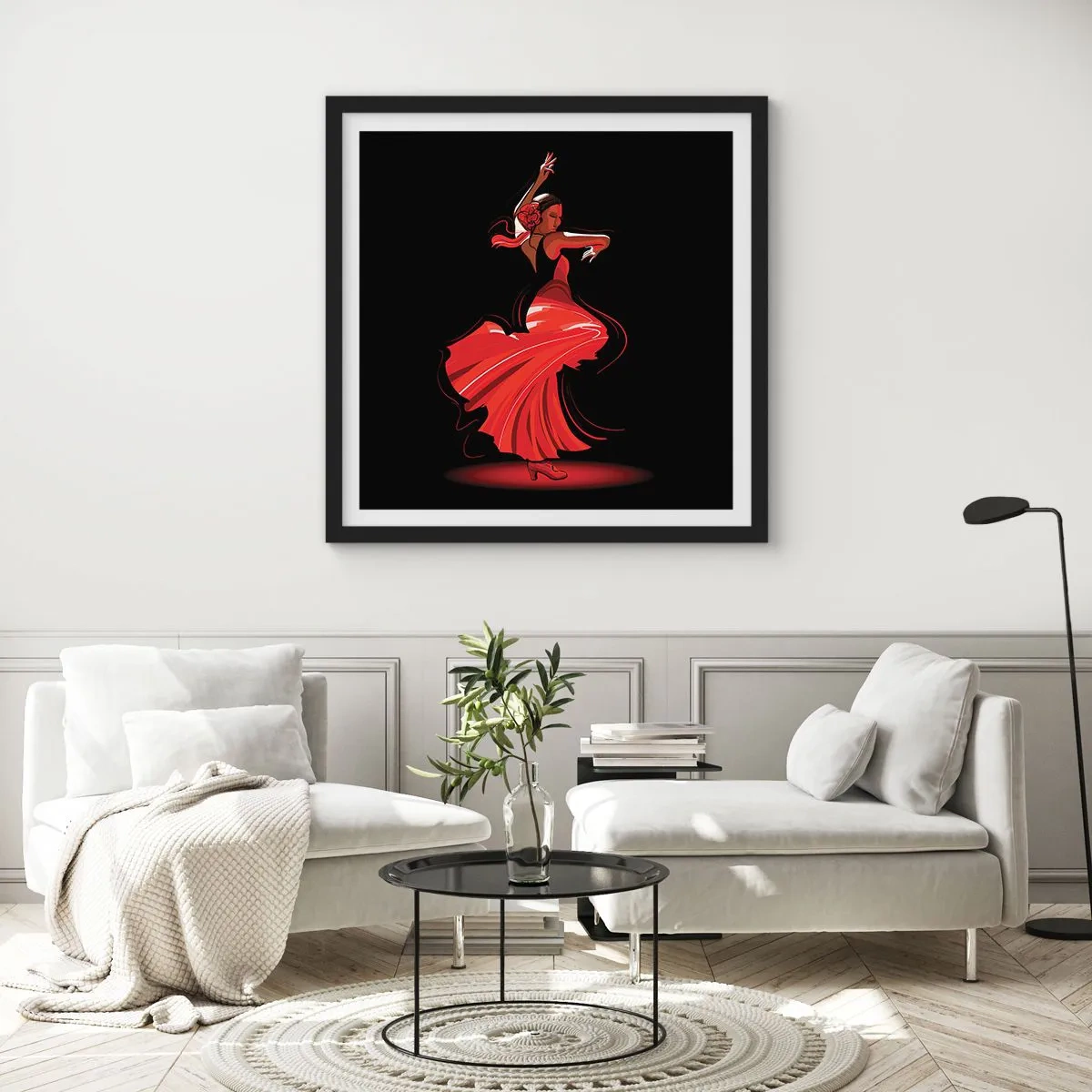 Póster en marco negro - El espíritu ardiente del flamenco - 60x60 cm