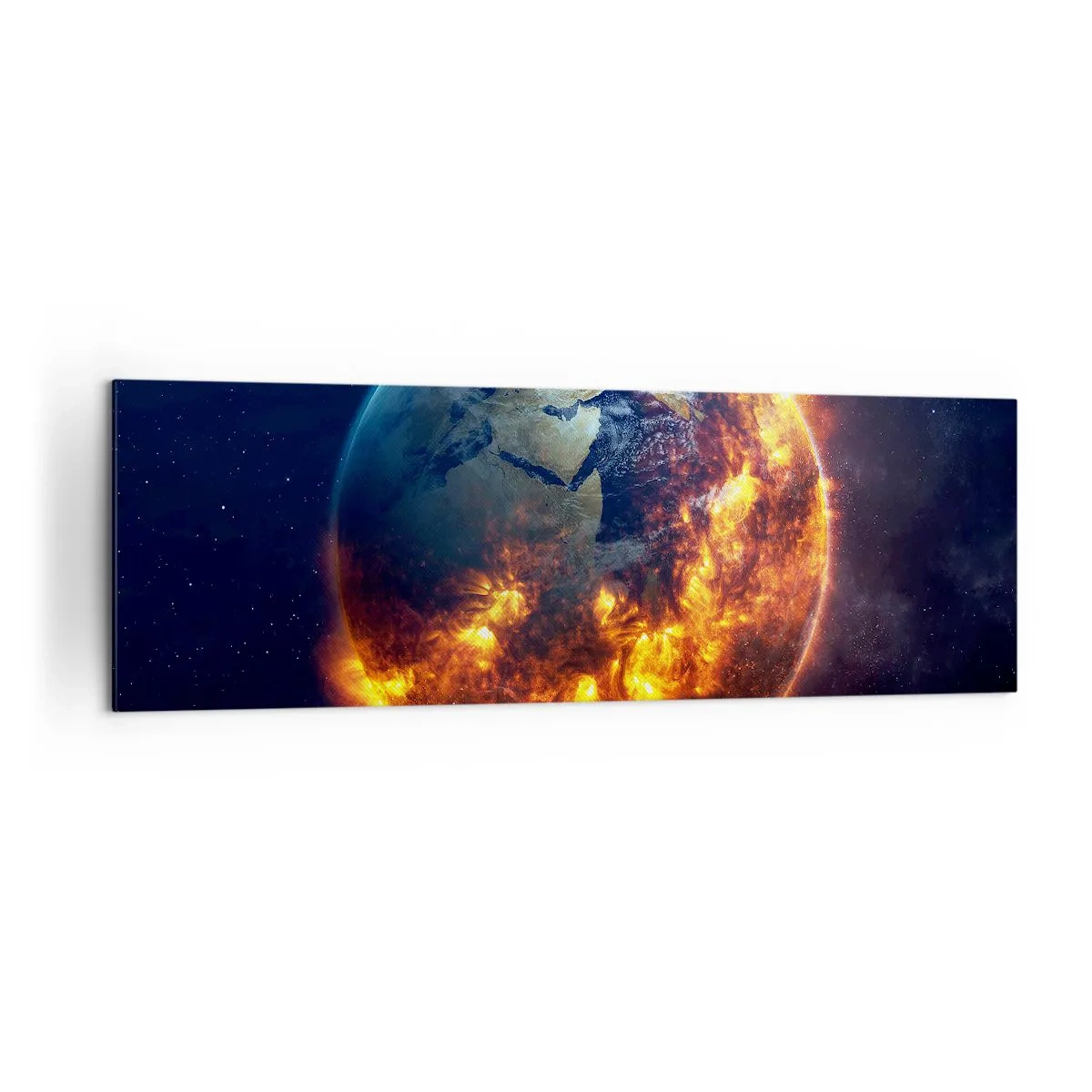 Cuadro sobre lienzo - Impresión de Imagen - El planeta Tierra en llamas en el espacio exterior - 160x50cm - La llama del apocalipsis - Decoración de pared moderna para salón y dormitorio ARTTOR