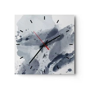 Reloj de pared - Reloj de vidrio - Manchas abstractas en tonos azules sobre un fondo claro - 30x30cm - Un estudio sobre la naturaleza del agua - Decoración de pared moderna para salón y dormitorio ARTTOR
