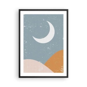Póster en marco negro - Una luna minimalista sobre un paisaje abstracto. - 50x70cm - La maravilla de muchas noches - Decoración de pared moderna para salón y dormitorio ARTTOR