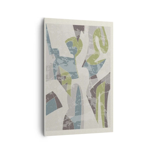 Cuadro sobre lienzo - Impresión de Imagen - Formas abstractas en verde y azul sobre un fondo claro - 80x120cm - Composición tras vidriera - Decoración de pared moderna para salón y dormitorio ARTTOR