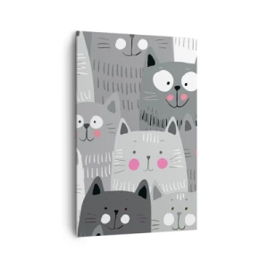Cuadro sobre lienzo - Impresión de Imagen - Un patrón divertido con gatos en tonos grises. - 80x120cm - El mundo de los gatos - Decoración de pared moderna para salón y dormitorio ARTTOR