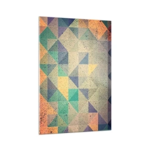 Cuadro sobre vidrio - Impresiones sobre Vidrio - Una composición colorida de triángulos geométricos en tonos pastel. - 70x100cm - República de los triángulos - Decoración de pared moderna para salón y dormitorio ARTTOR
