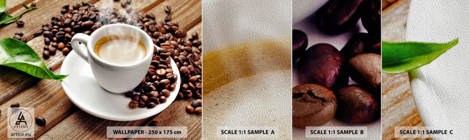 Muestra de fotomural Premium Sand - Café en el banco - Gastronomía, Café, Taza - 100x30 cm