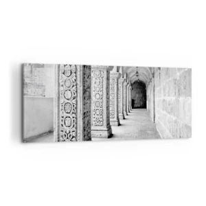 Cuadro sobre lienzo - Impresión de Imagen - Columnas históricas en una toma monocromática - 120x50cm - ¿Y adónde nos llevará...? - Decoración de pared moderna para salón y dormitorio ARTTOR