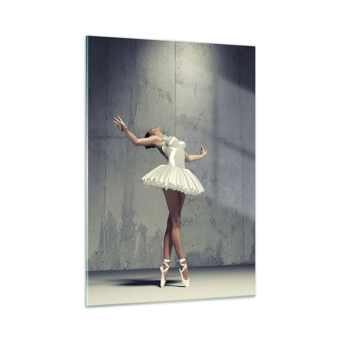 Cuadro sobre vidrio - Impresiones sobre Vidrio - Una bailarina con un vestido blanco frente a una pared sin rematar - 50x70cm - Ligero como un pájaro - Decoración de pared moderna para salón y dormitorio ARTTOR