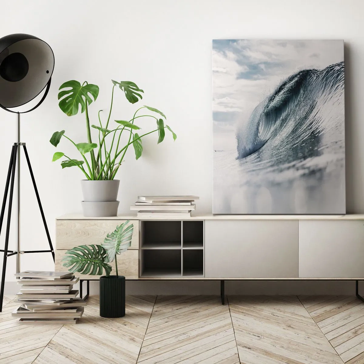 Cuadro sobre lienzo - Impresión de Imagen - Una ola del mar capturada en un momento dinámico contra el cielo. - 80x120cm - La cima del océano - Decoración de pared moderna para salón y dormitorio ARTTOR